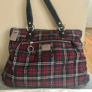 Coach Poppy Tartan Plaid Glam Large Tote